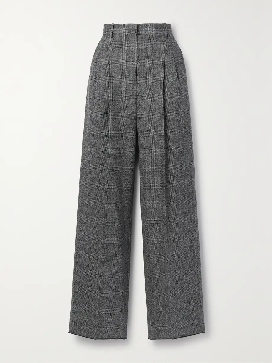 Veronica de Piante - Billie Pleated Prince Of Wales Checked Wool Wide-leg Pants - Gray Cover