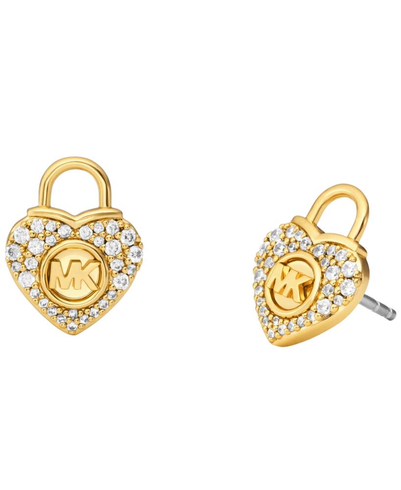 Michael Kors Silver-Tone or Gold-Tone Heart Lock Stud Earrings - Gold Cover