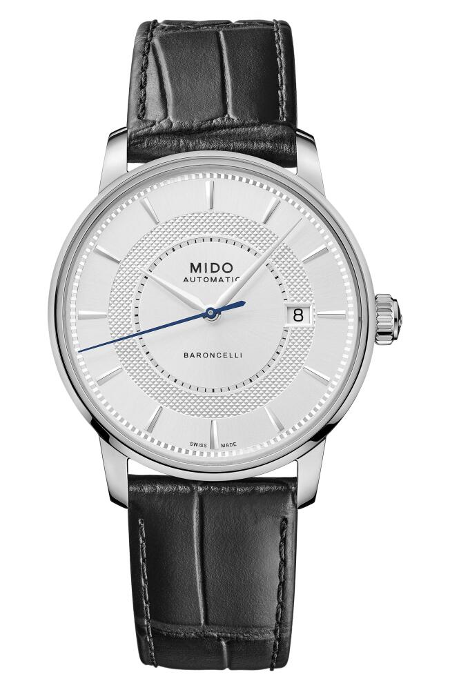 MIDO Baroncelli Signature Automatic Croc Embossed Leather Strap Watch, 39mm in Black Cover