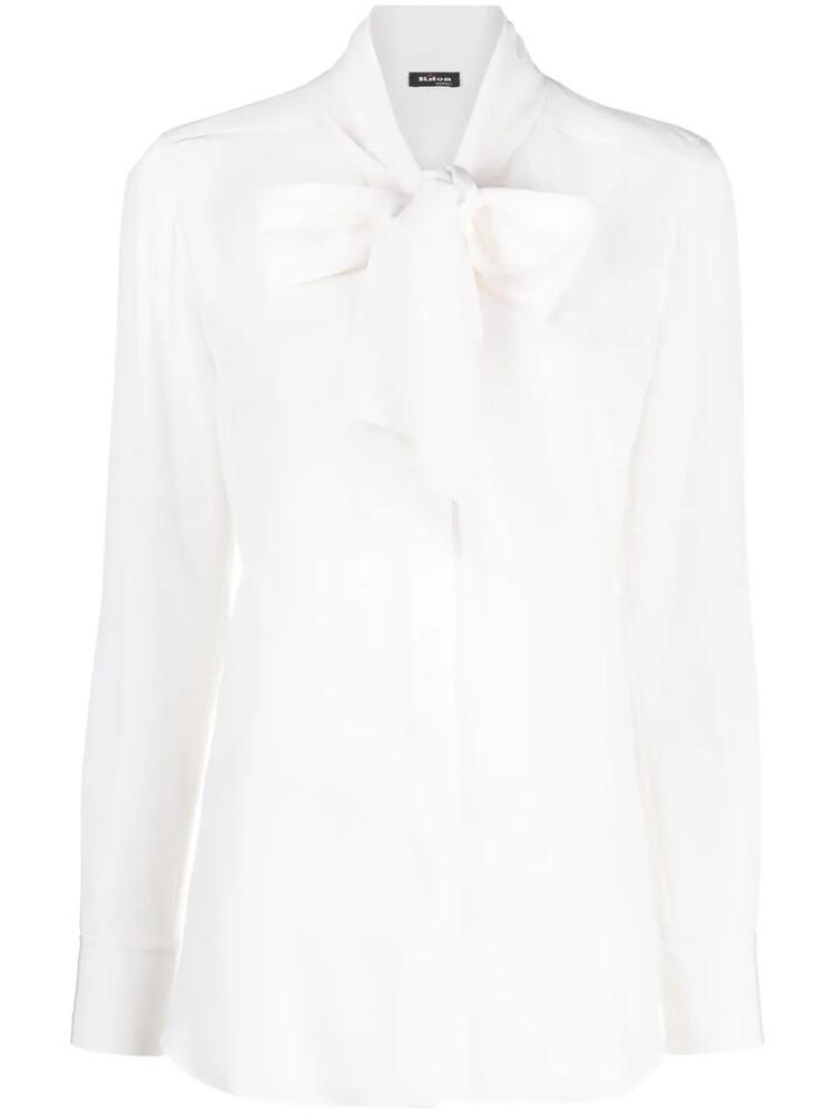 Kiton pussybow long-sleeve silk blouse - White Cover