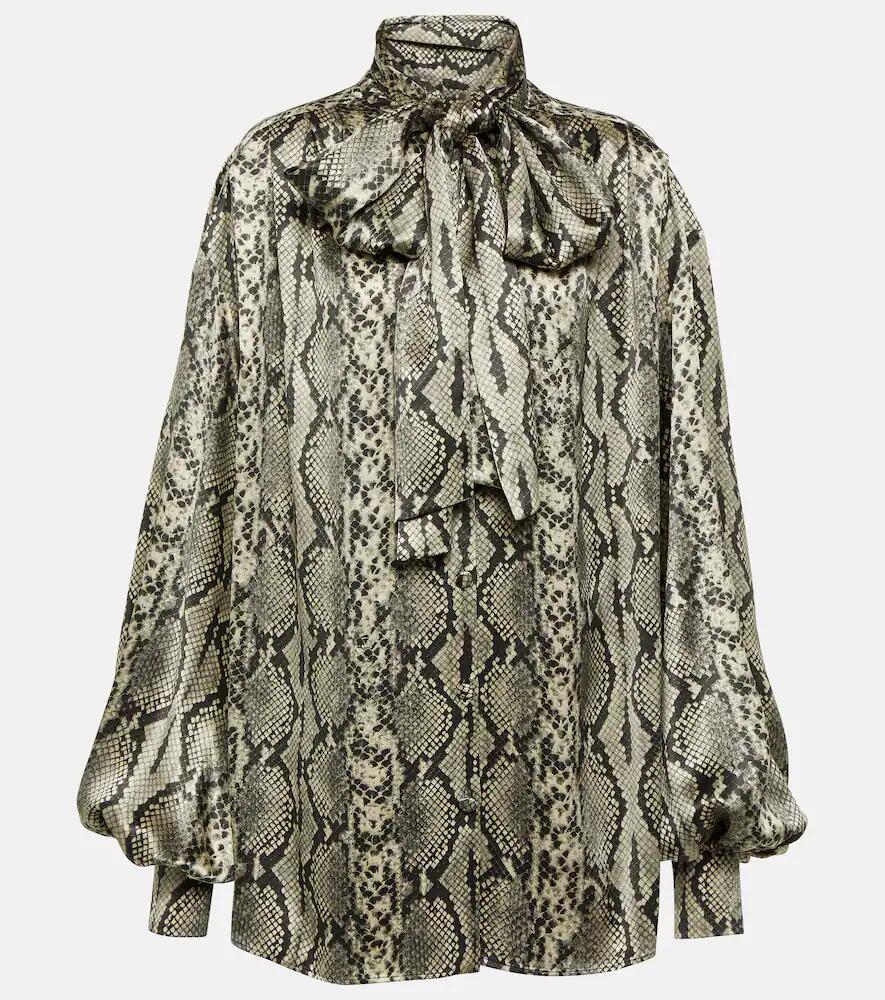 Balmain Snake-print tie-detail silk blouse Cover