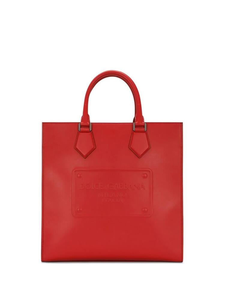 Dolce & Gabbana logo-embossed leather tote bag - Red Cover