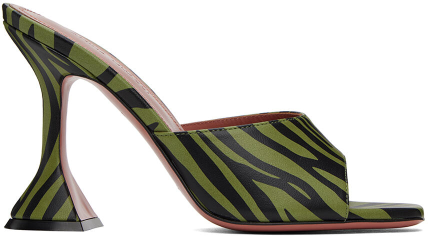 Amina Muaddi Green & Black Lupita Heeled Sandals Cover