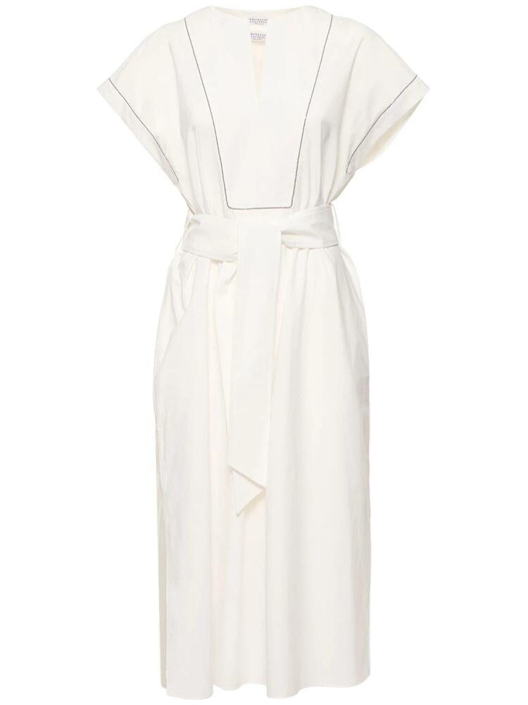 BRUNELLO CUCINELLI Belted Cotton Poplin Midi Dress Cover