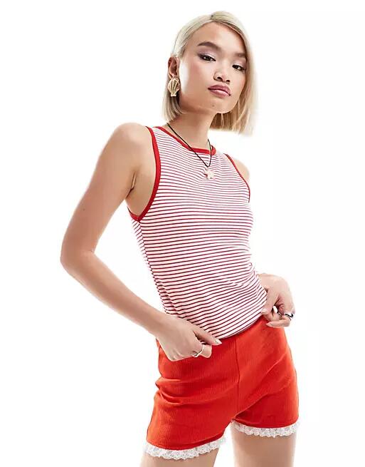 Motel lorde striped tank top in red and white Cover