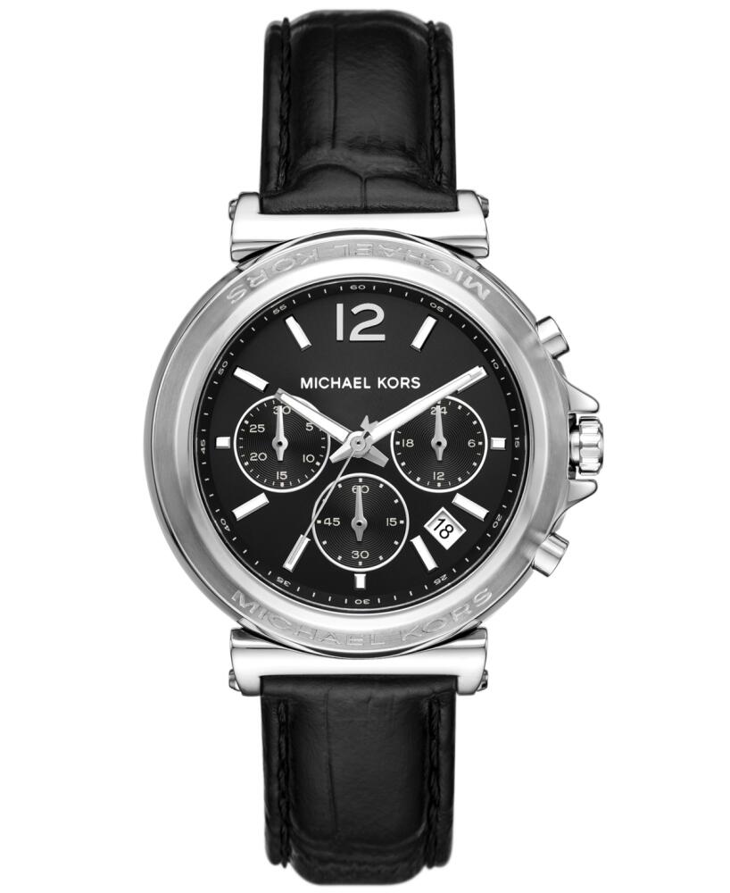 Michael Kors Women's Maren Chronograph Black Leather Watch 40mm - Black Cover