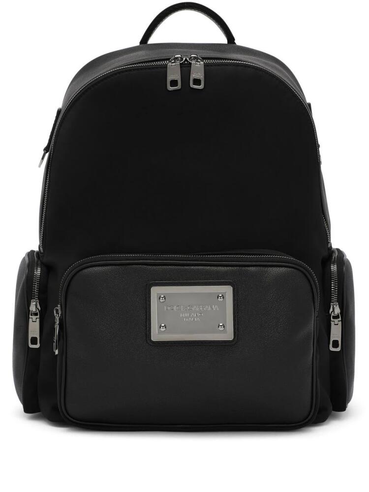 Dolce & Gabbana logo-tag leather backpack - Black Cover