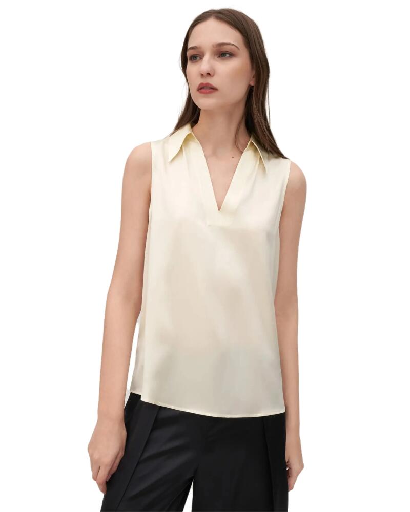 Lilysilk V-Neck Sleeveless Silk Violet Blouse in Lily White Cover