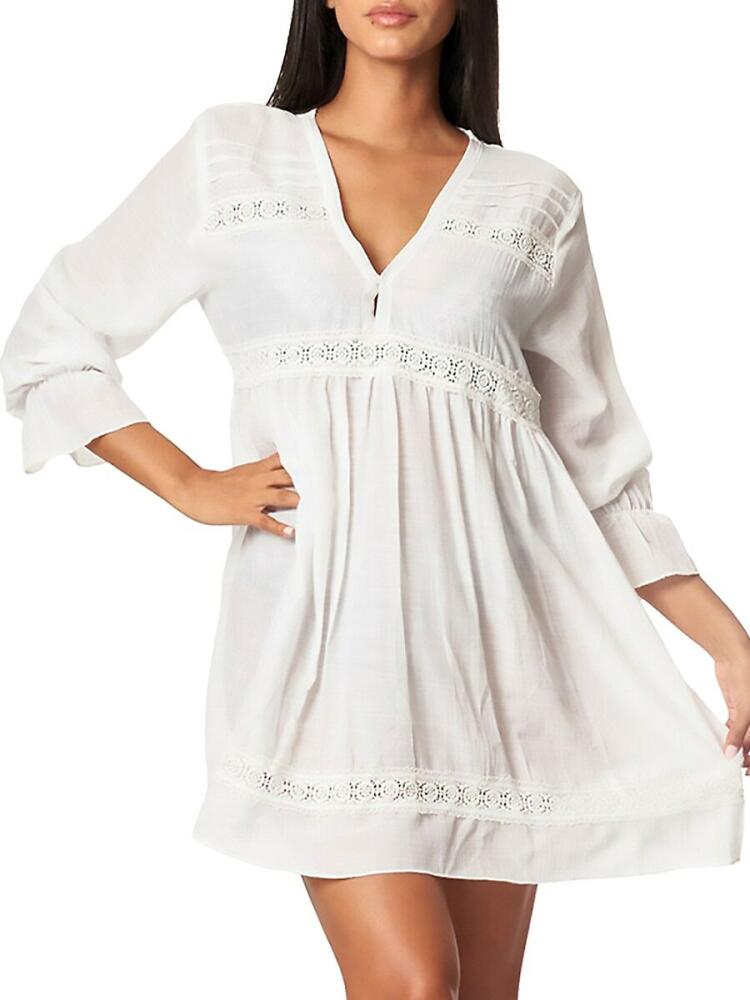 La Moda Clothing Women's Long Sleeve Crochet Mini Dress - White Cover