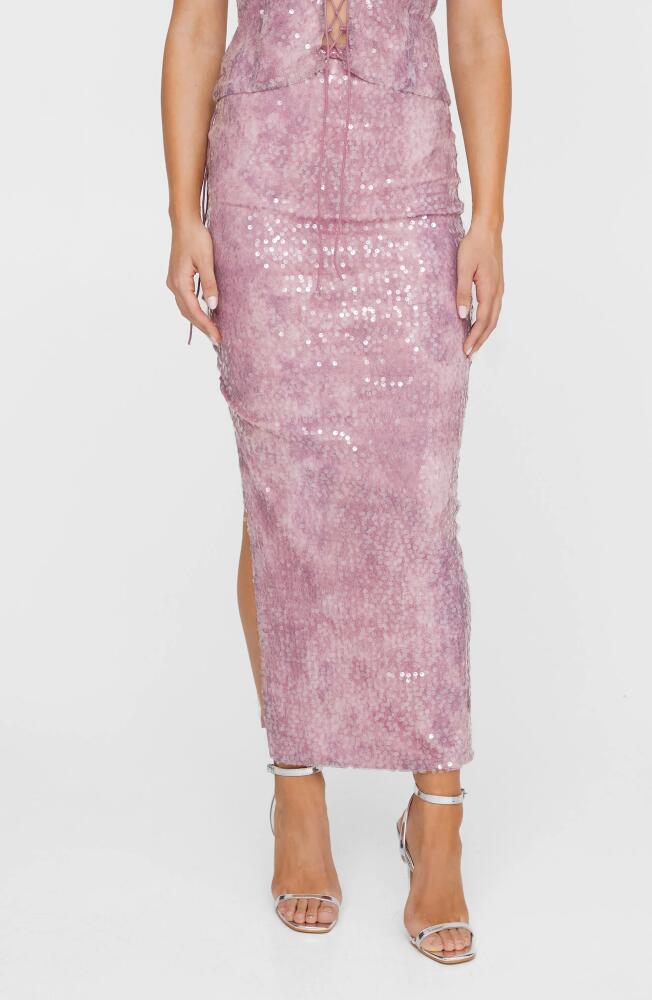 NASTY GAL Sequin Lace-Up Side Maxi Skirt in Pink Cover