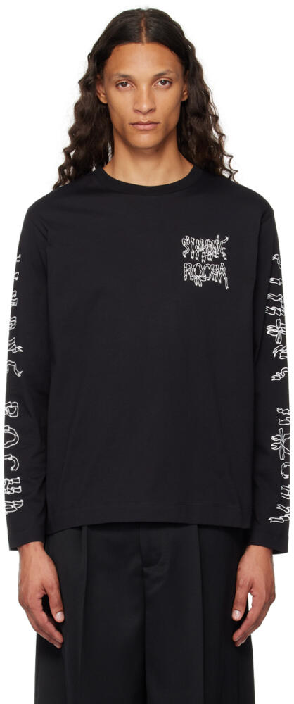 Simone Rocha Black Printed Ribbon Logo Long Sleeve T-Shirt Cover