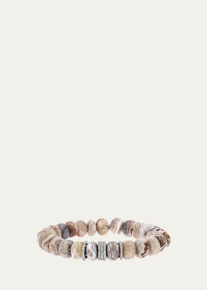 Sheryl Lowe Cream Agate 10mm Bead Bracelet with 5 Pave Diamond Rondelles Cover