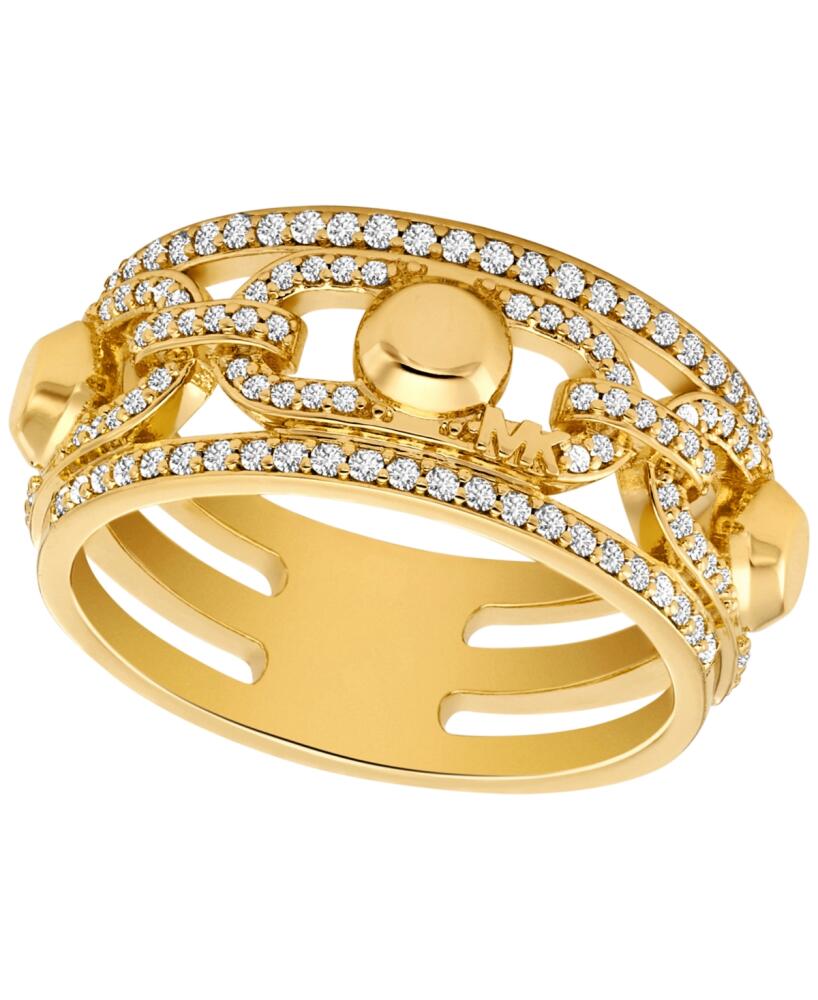 Michael Kors Rhodium Brass Pave Astor Link Statement Cocktail Ring - Gold Cover