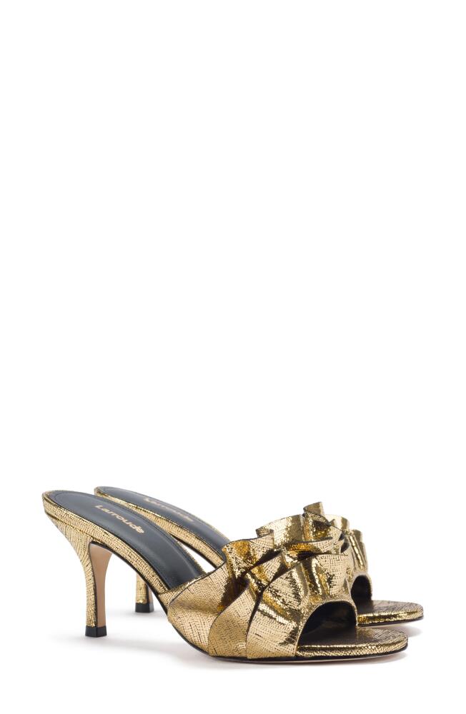 Larroudé Colette Ruffle Slide Sandal in Gold Cover