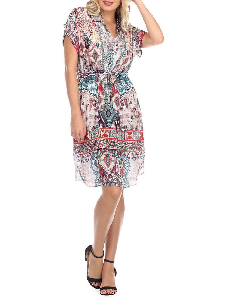 La Moda Clothing Women's Mix Print Coverup Dress - Boho White Combo Cover