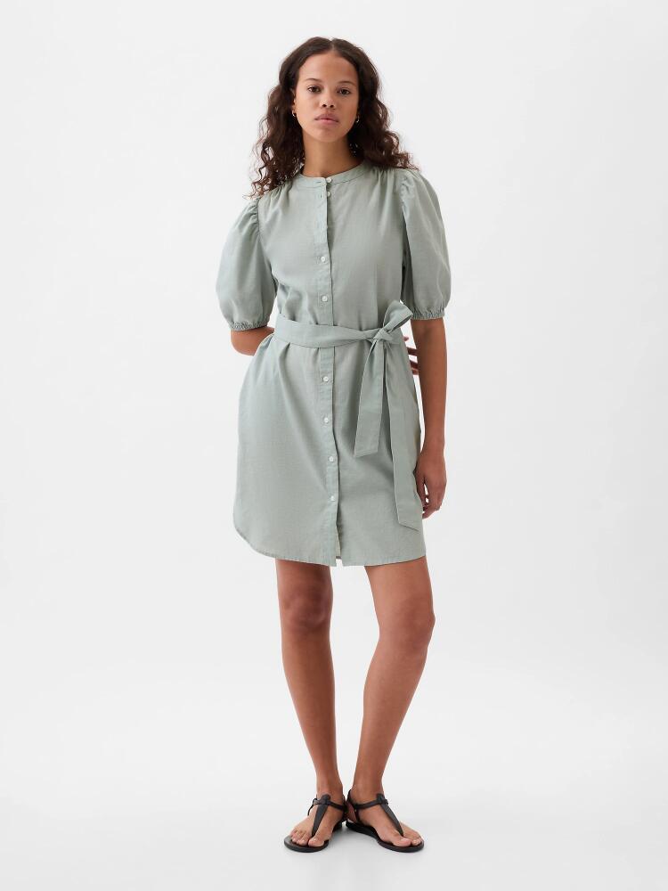 Gap Linen-Cotton Puff Sleeve Mini Shirtdress Cover