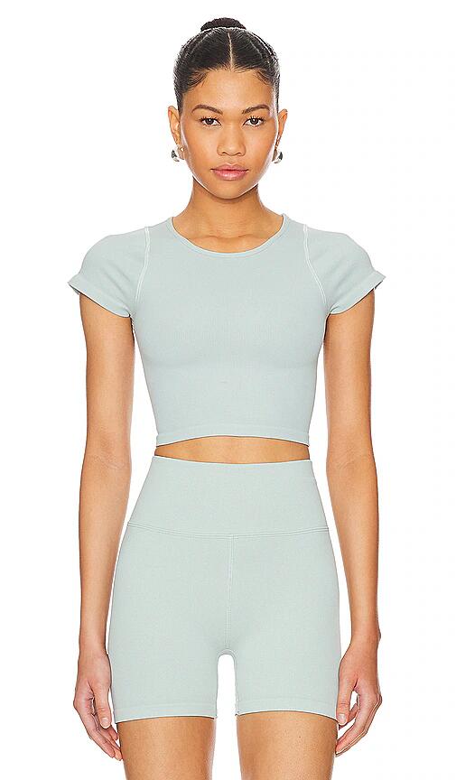 WellBeing + BeingWell StretchWelll Maya Cropped Tee in Sage,Grey Cover