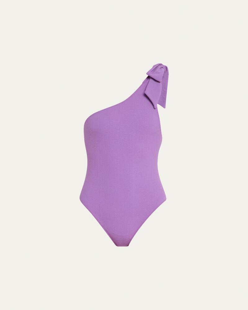 Lisa Marie Fernandez One-Shoulder Bow One-Piece Swimsuit Cover