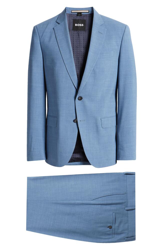 BOSS Huge Stretch Wool Suit in Open Blue Cover