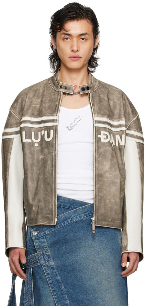 LU'U DAN Gray Moto L-D Leather Biker Jacket Cover