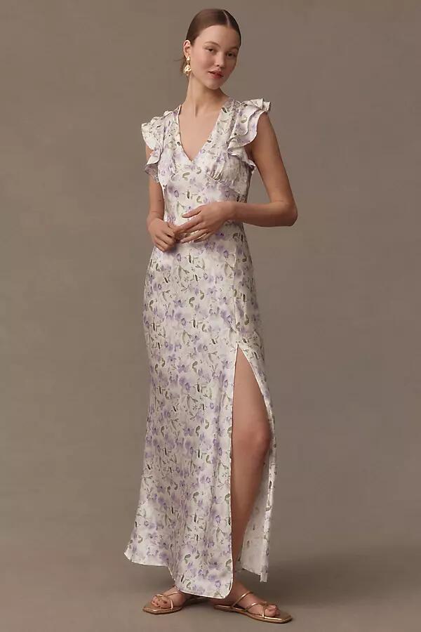 ASTR The Label Satin Flutter-Sleeve Floral Maxi Dress Cover