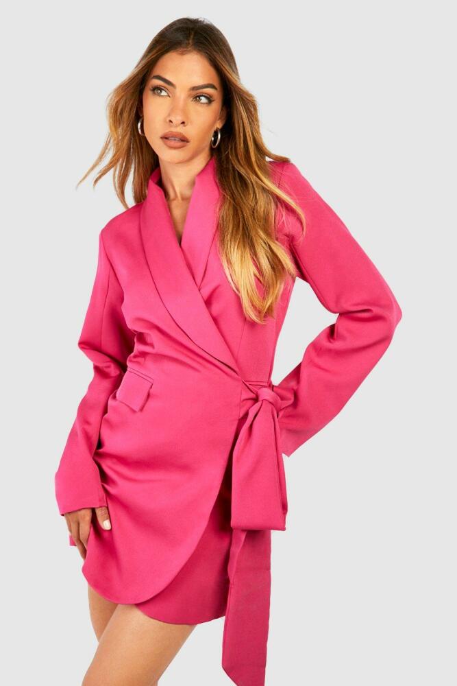 boohoo Womens Tie Wrap Blazer Dress - Pink Cover