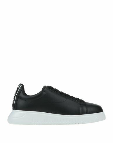 Emporio Armani Man Sneakers Black Bovine leather, Polyester, Polyurethane coated Cover