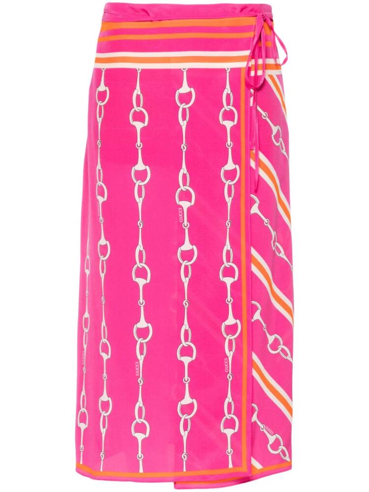 Gucci Horesebit-print silk wrap skirt - Pink Cover