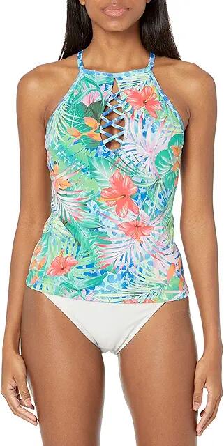 Bleu Rod Beattie Tropical Flight High Neck Tankini Top (Multi) Women's Swimwear Cover