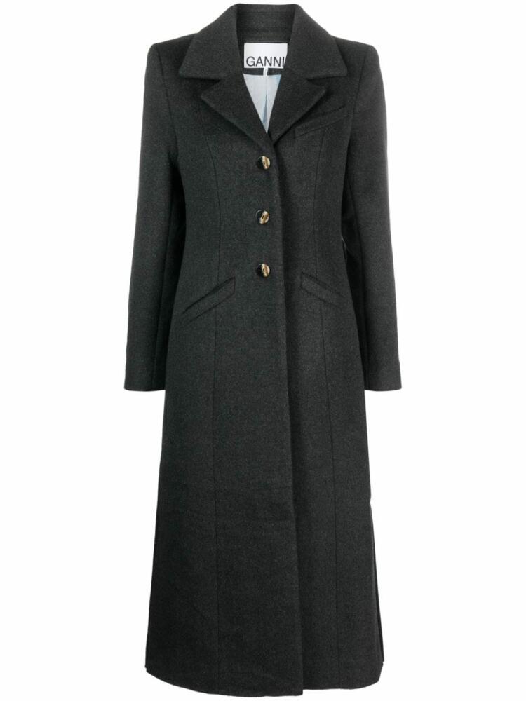 GANNI single-breasted wool blend midi coat - Grey Cover