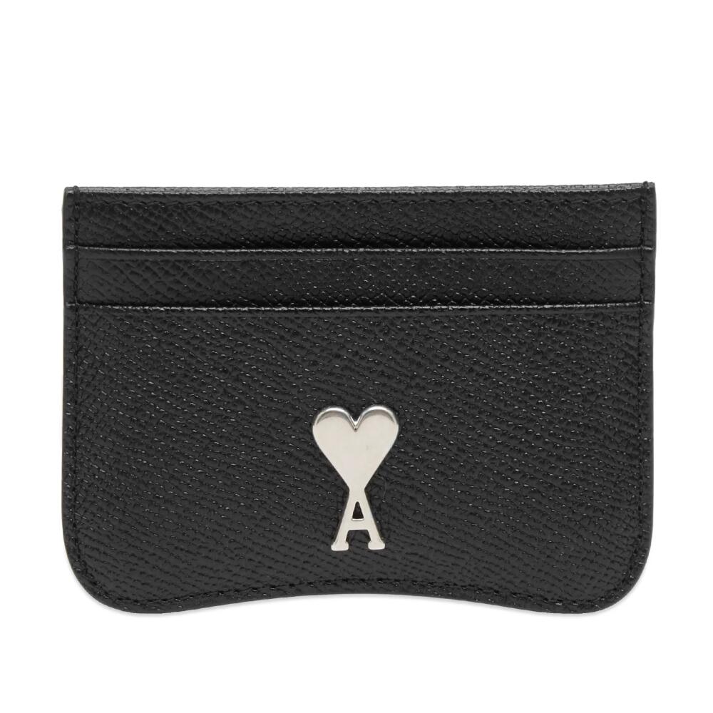 AMI Paris Men's Silver Heart Card Holder in Black/Silver Cover