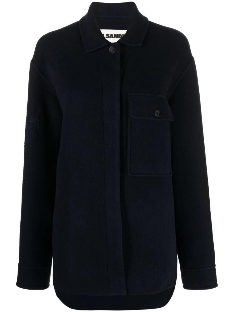 Jil Sander flocked-monogram wool jacket - Blue Cover