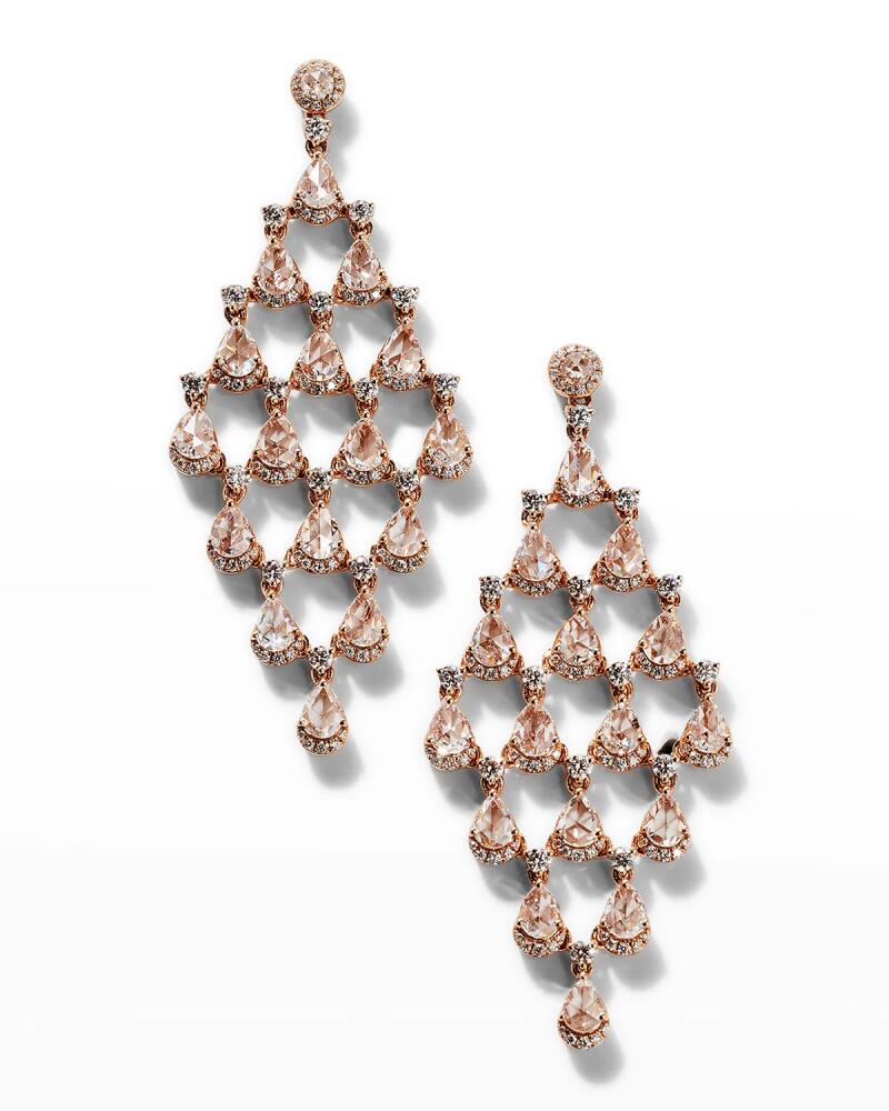 64 Facets Rose Gold Pear and Round Diamond Chandelier Earrings, 4.85tcw Cover