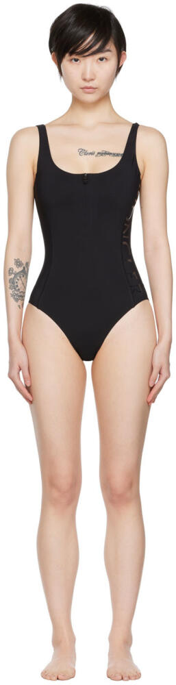 Moncler Black Zip-Up One-Piece Swimsuit Cover