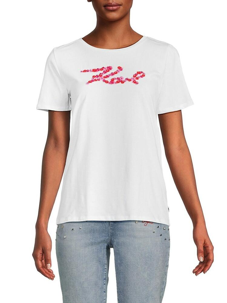 Karl Lagerfeld Paris Women's Floral Logo Tshirt - White Pink Cover