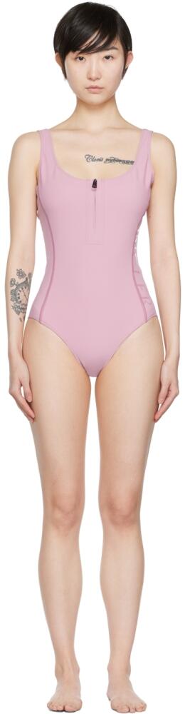 Moncler Purple Zip-Up One-Piece Swimsuit Cover