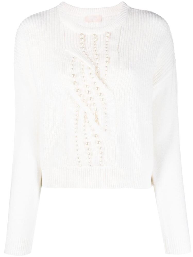 LIU JO pearl-embellished cable-knit jumper - White Cover