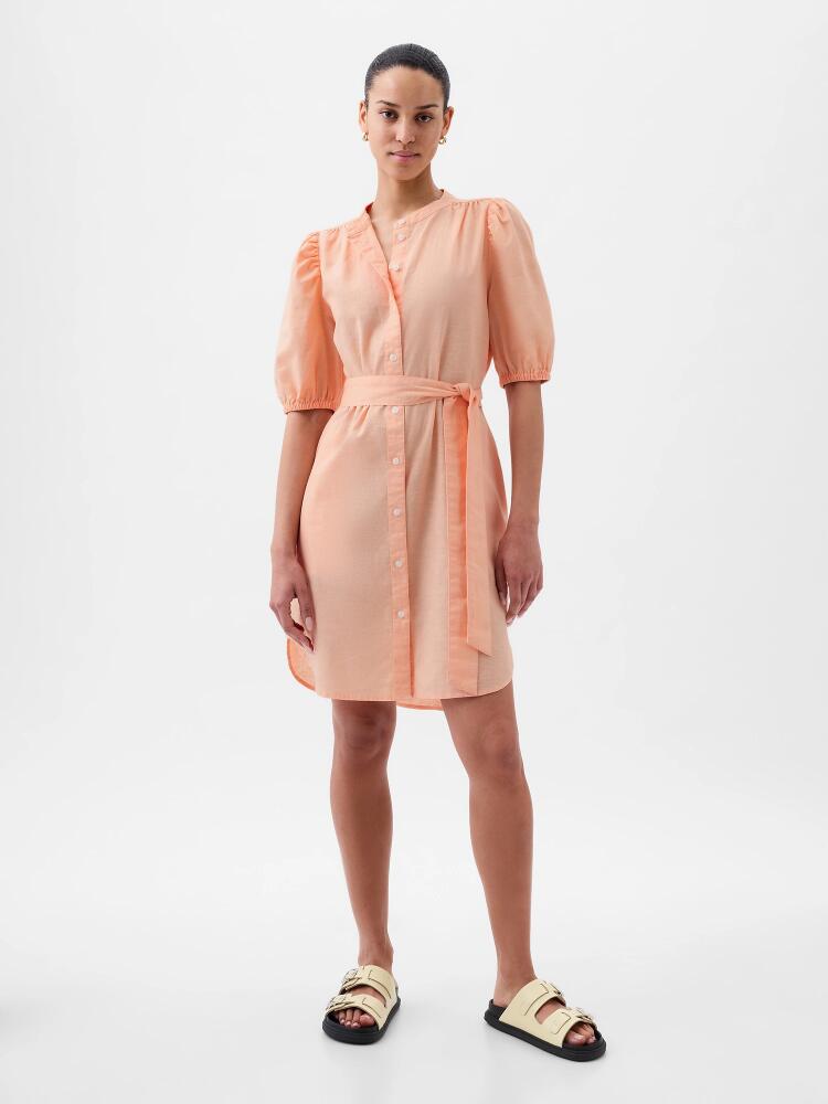 Gap Linen-Cotton Puff Sleeve Mini Shirtdress Cover