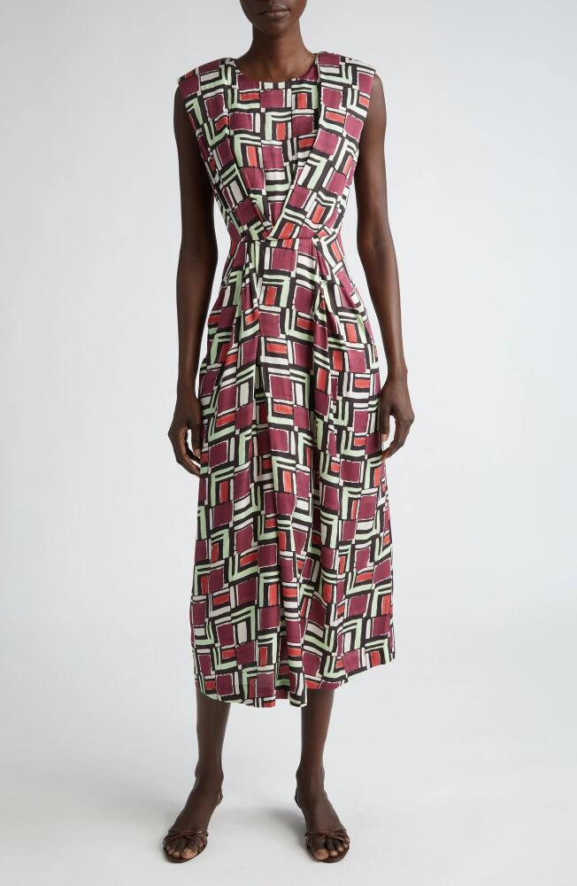 St. John Collection Geometric Print Sleeveless Knit Midi Dress in Dark Claret Multi Cover