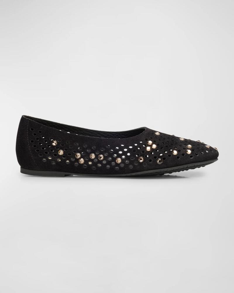 Pedro Garcia Ariane Perforated Suede Crystal Ballerina Flats Cover