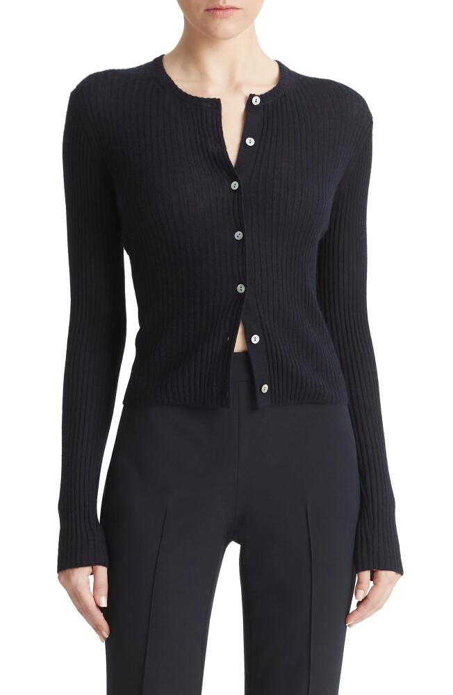 Vince Cashmere & Silk Rib Cardigan in Coastal Cover