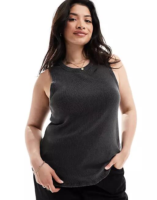 ONLY Curve high neck ribbed tank top in washed black Cover