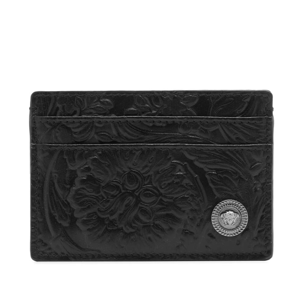 Versace Men's Barocco Embossed Leather Card Holder in Ruthenium Cover