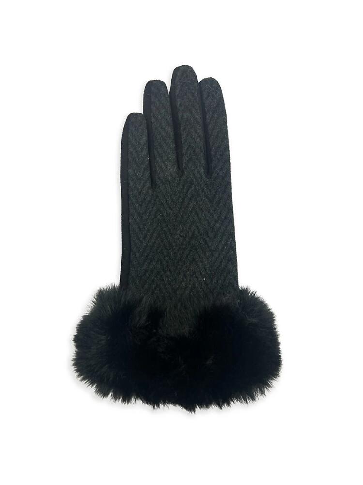 MARCUS ADLER Women's Chevron Faux Fur Trim Gloves - Black Cover