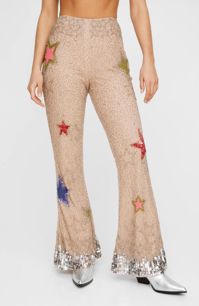 NASTY GAL Star Bead Embellished Flare Pants in Silver Cover