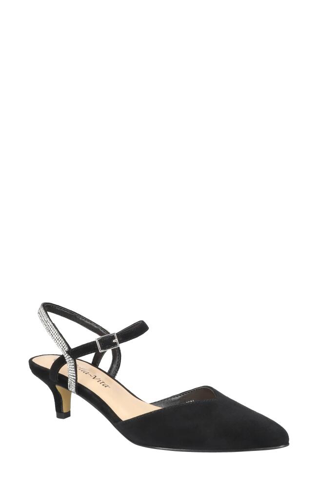 Bella Vita Katriana Crystal Strap Kitten Heel Pump in Black Suede Leather Cover