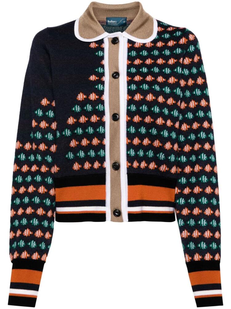 Kolor fish-motif intarsia-knit cardigan - Blue Cover