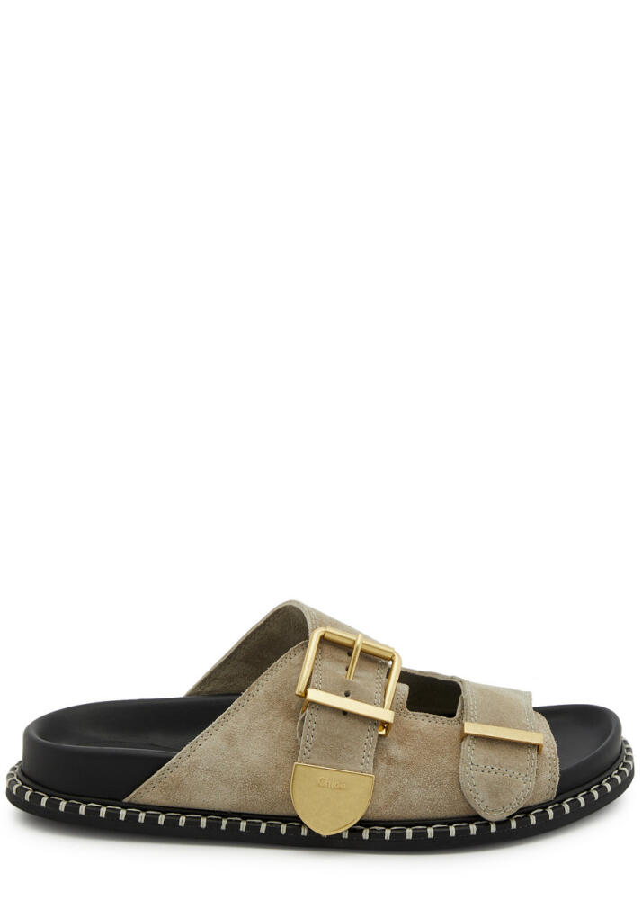 Chloe Rebecca Suede Sliders - Taupe Cover