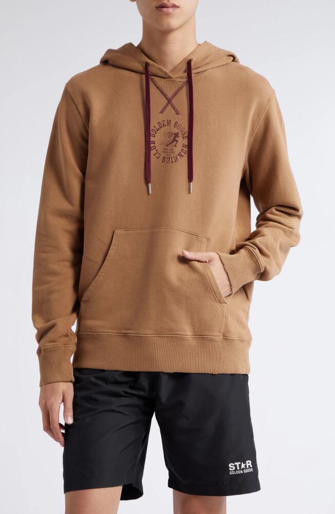 Golden Goose Journey Collection Running Club Graphic Hoodie in Malt Ball/Windsor Wine Cover