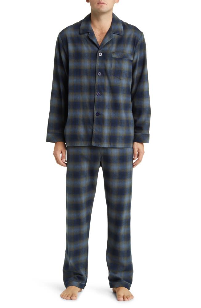 Majestic International Gradient Check Flannel Pajamas in Olive/Navy Cover